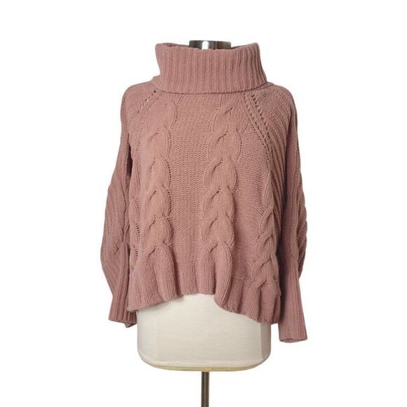 Moon & Madison Chunky Knit Sweater S Pink Turtleneck Oversized Short Coquette - Picture 1 of 5